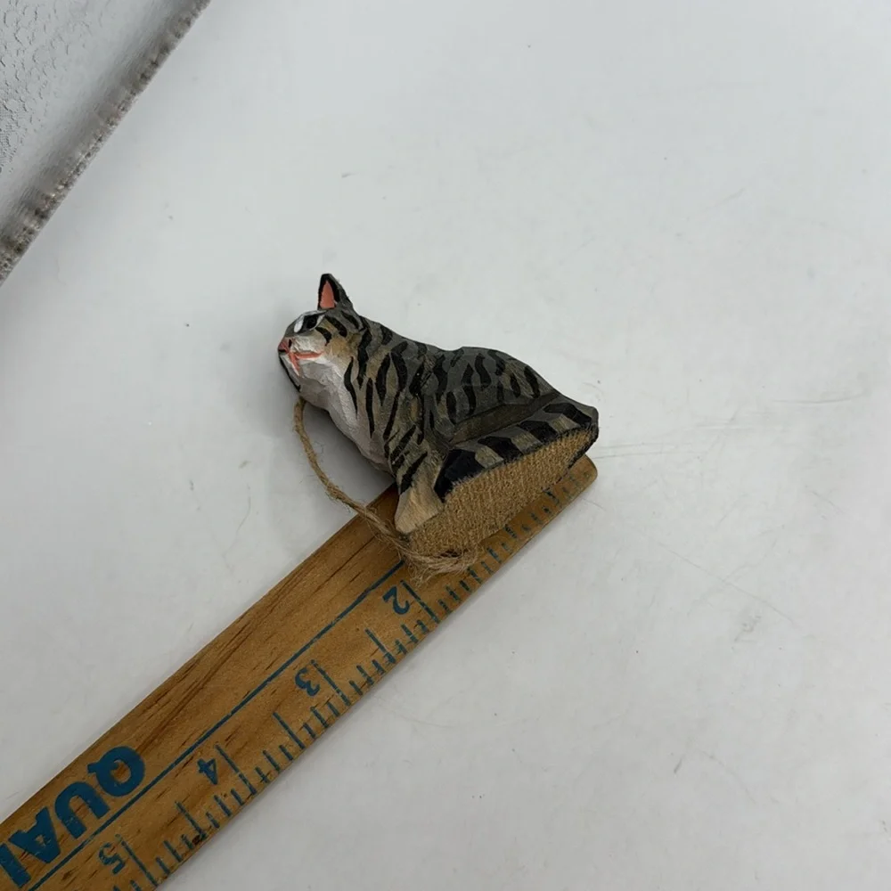 Vintage Handcrafted Painted Tabby Cat Christmas Ornament Collectible Decor Gray